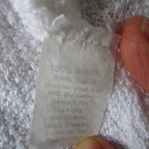 Lightweight knit sweater, open w string tie. JasonMaxwell M white short sleev - Picture 10 of 11